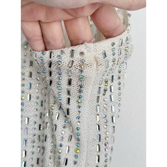 Fashion Nova Babydoll Rhinestone Mini Dress Size Large White Underwire New Years - Picture 13 of 14